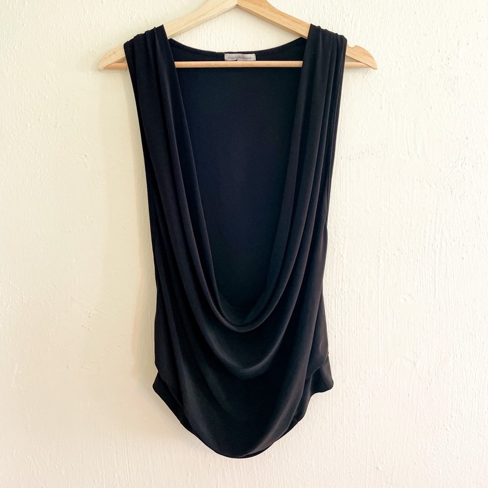 Charlotte Russe Deep Swoop Neck Black Tank Size M